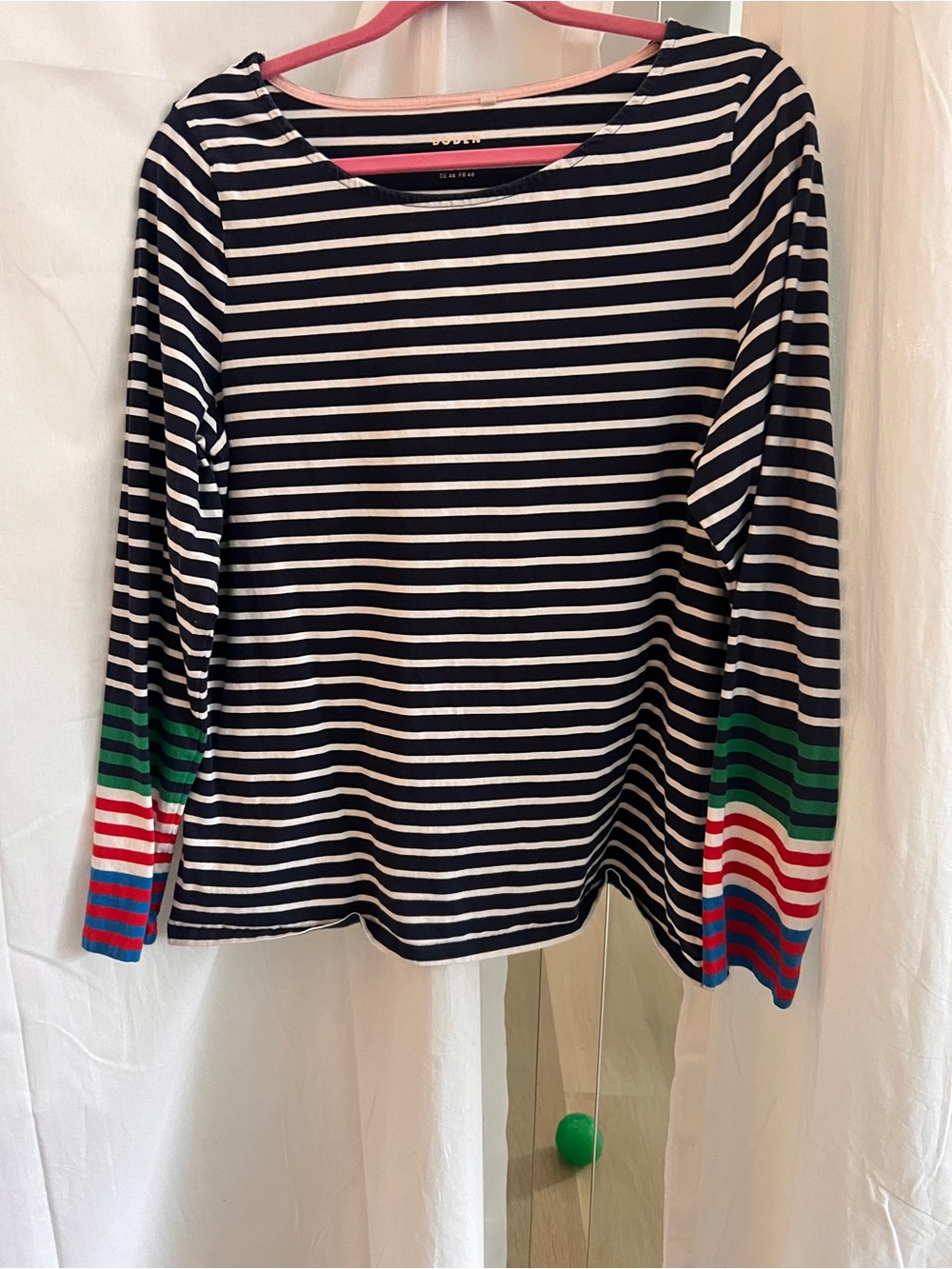 Boden Mariner Navy & White Striped Long-Sleeve Top with Colorblock Cuffs
